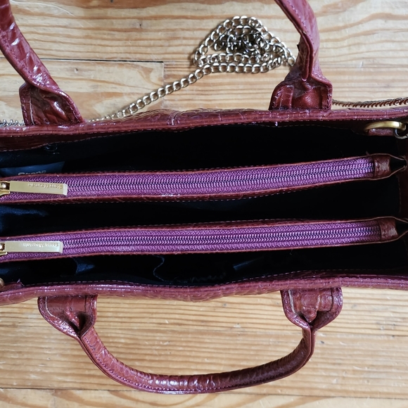 Red Faux Croc Embossed Crossbody Bag, with Gold Metal Accents by Stone Mountain. - Picture 2 of 12